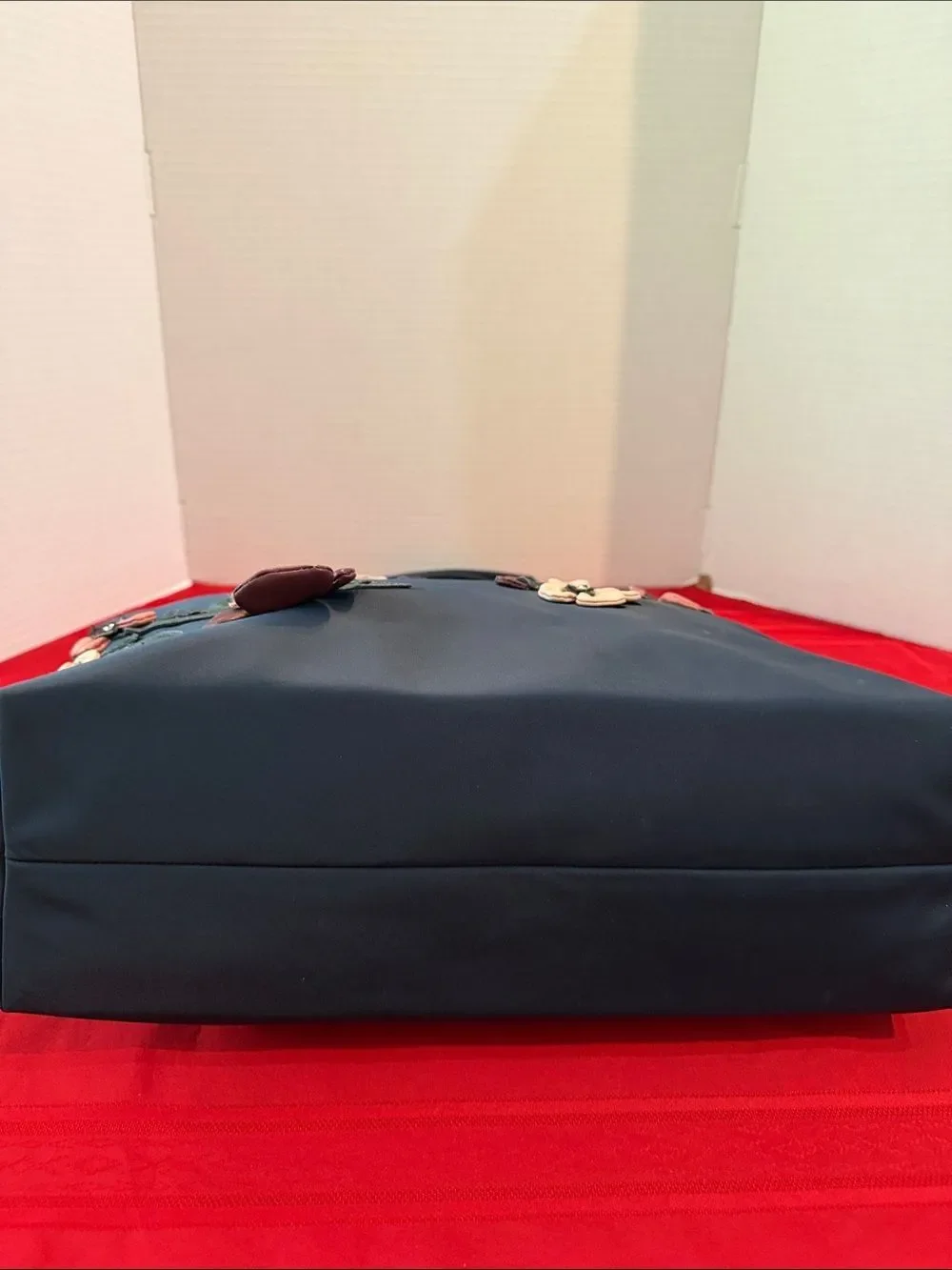 Karl Lagerfeld Navy Tote with Floral Appliqués & Inside Pockets